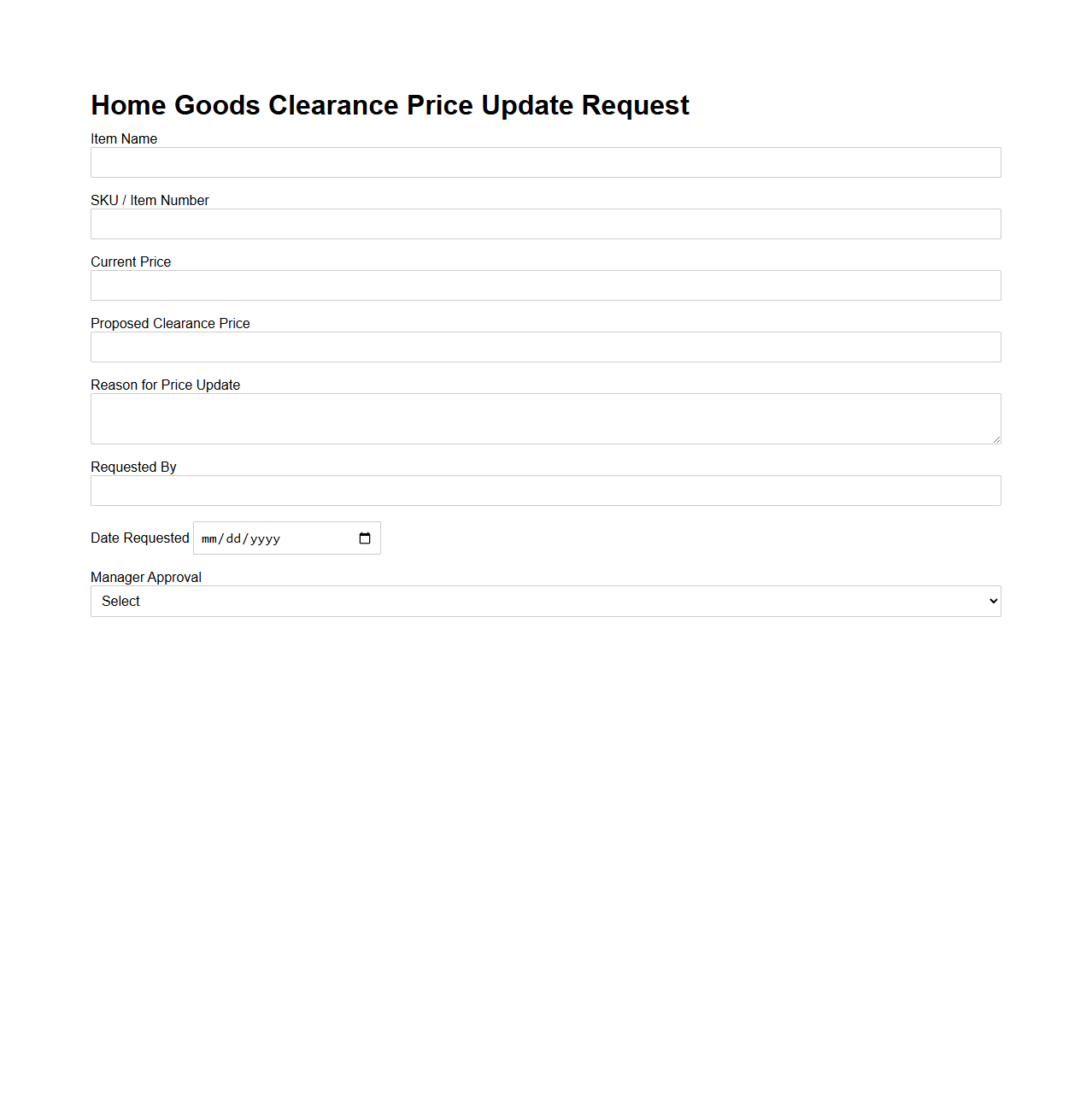 Home Goods Clearance Price Update Request