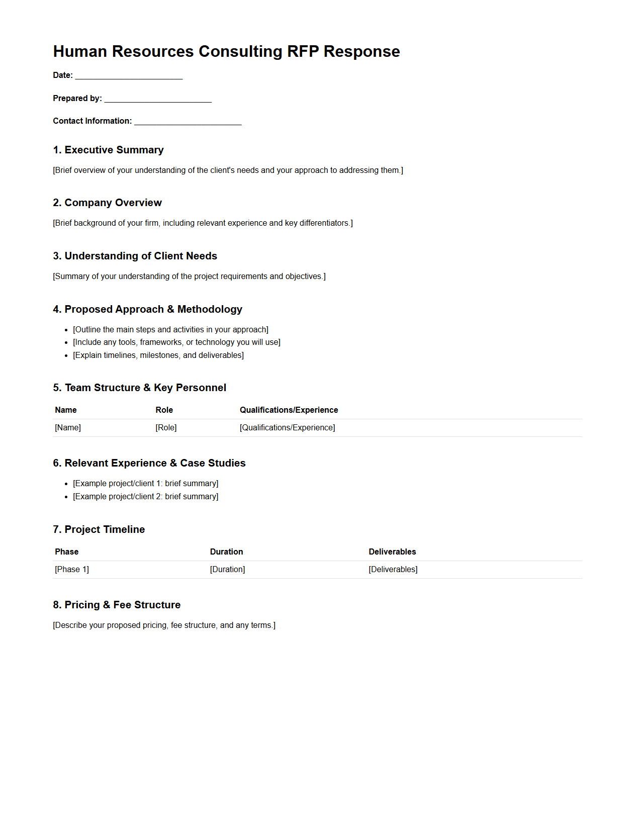 Human Resources Consulting RFP Response Template