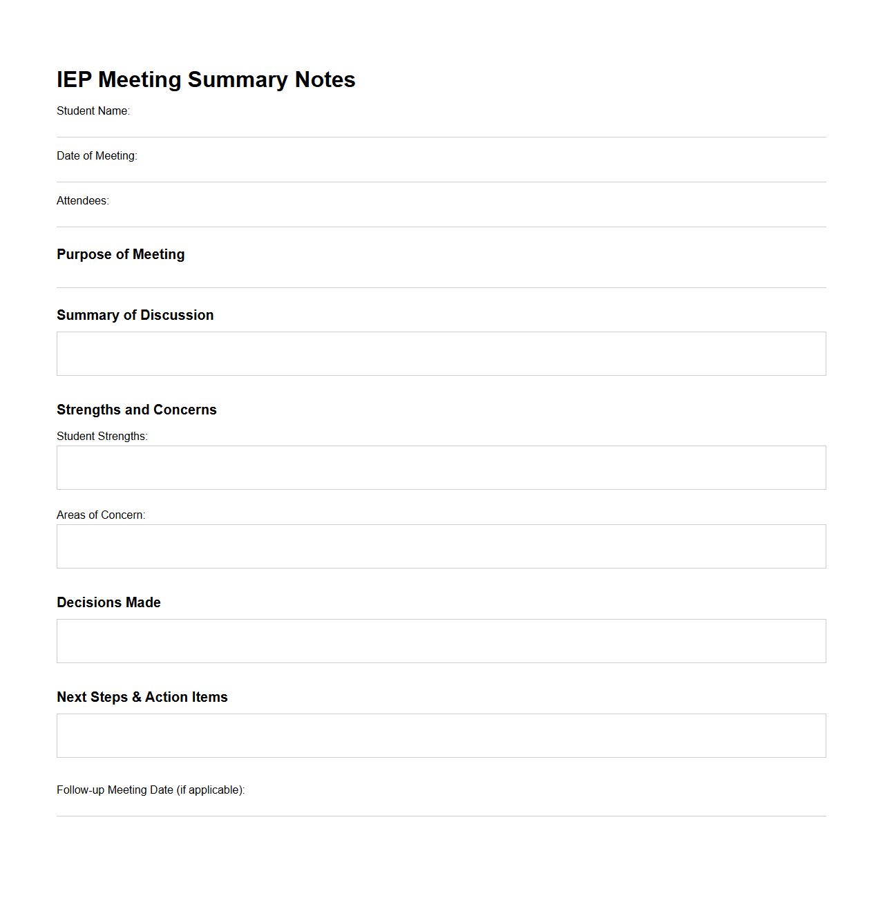 IEP Meeting Summary Notes