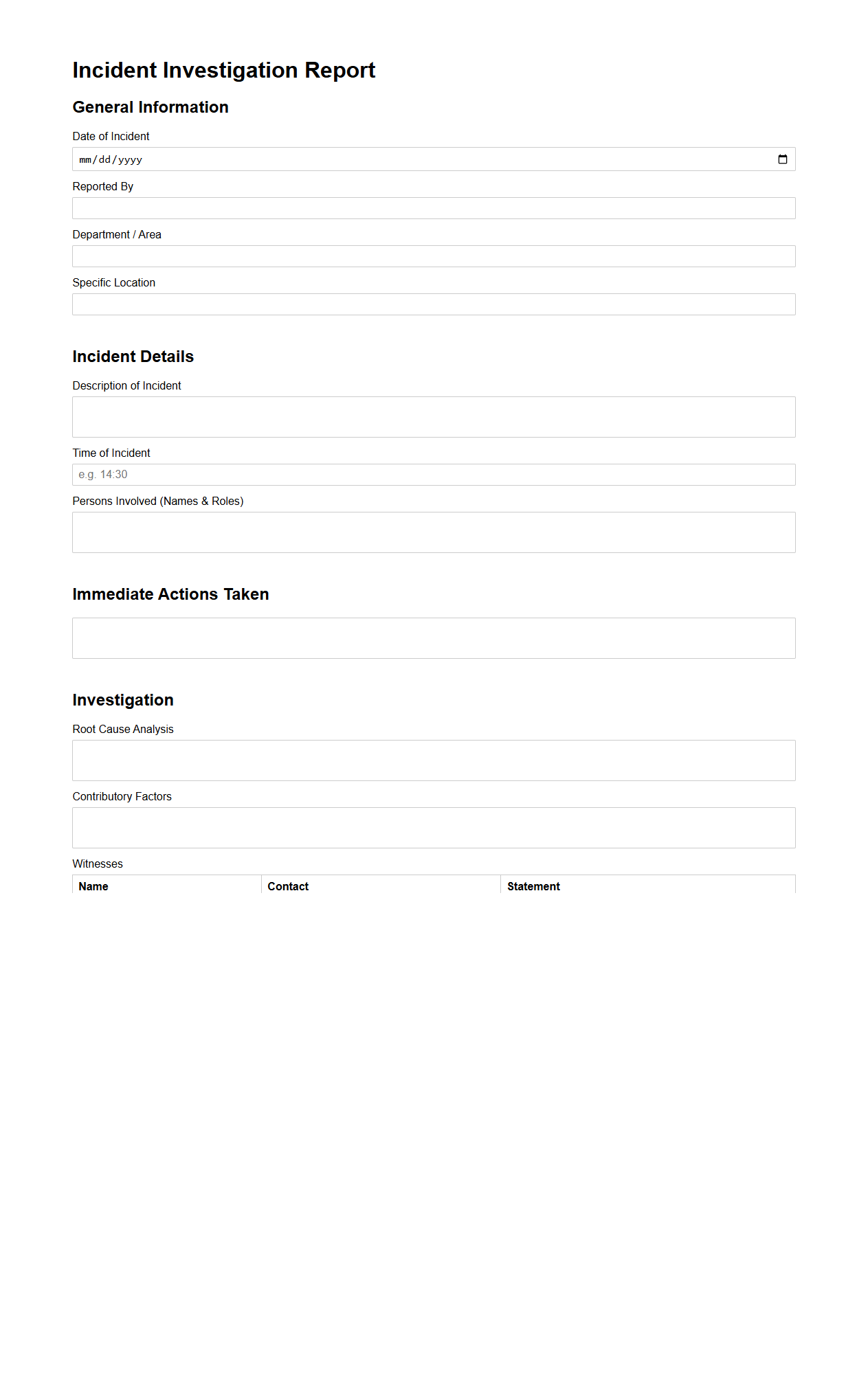 Incident Investigation Report for Manufacturing Sites