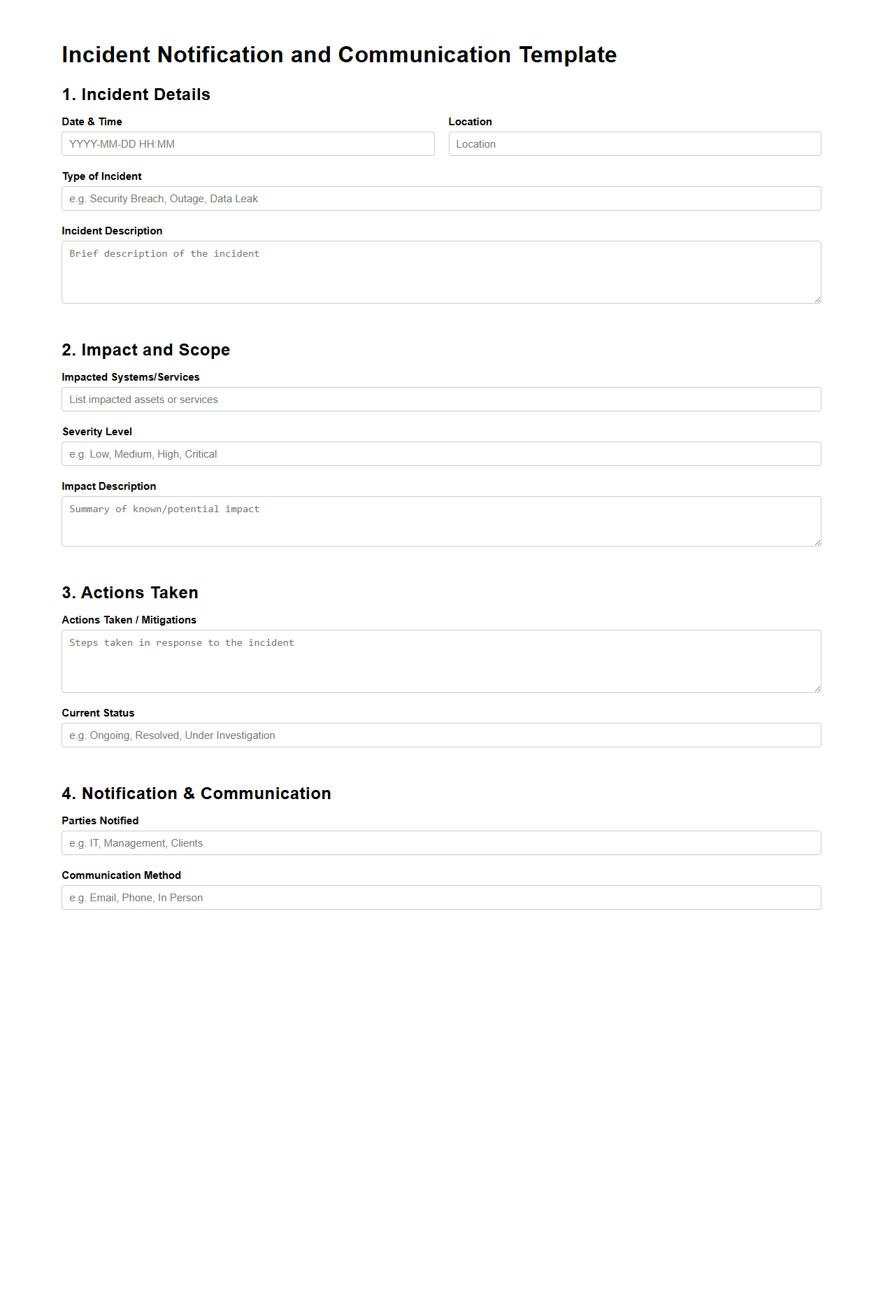 Incident Notification and Communication Template