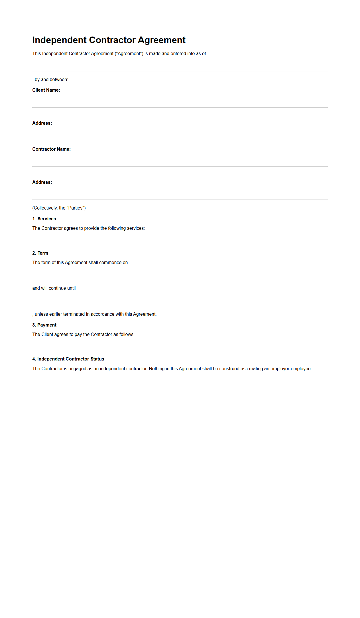 Independent Contractor Agreement Format