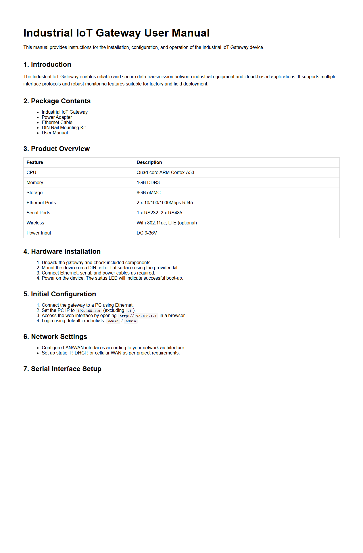 Industrial IoT Gateway User Manual