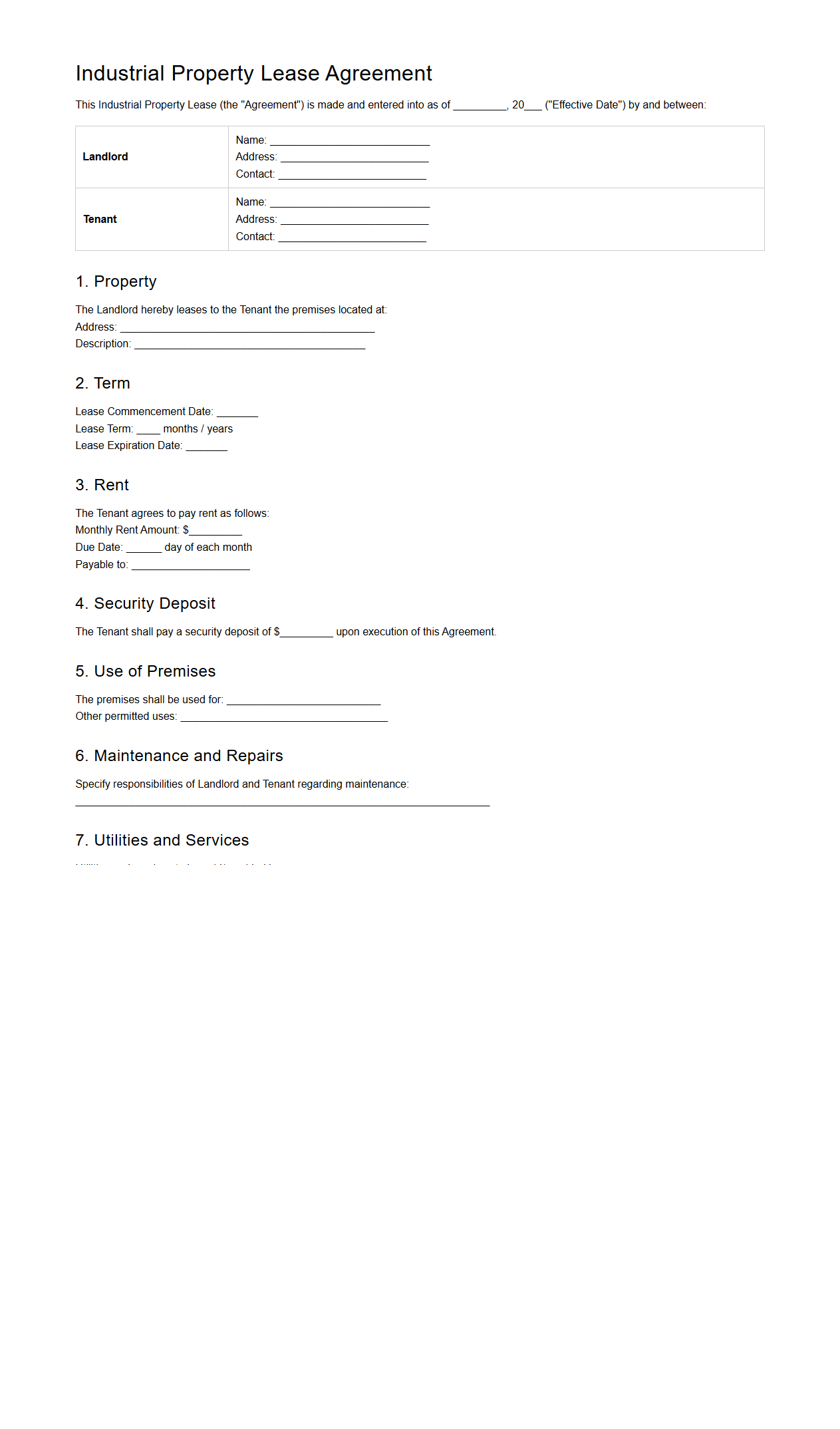 Industrial Property Lease Template