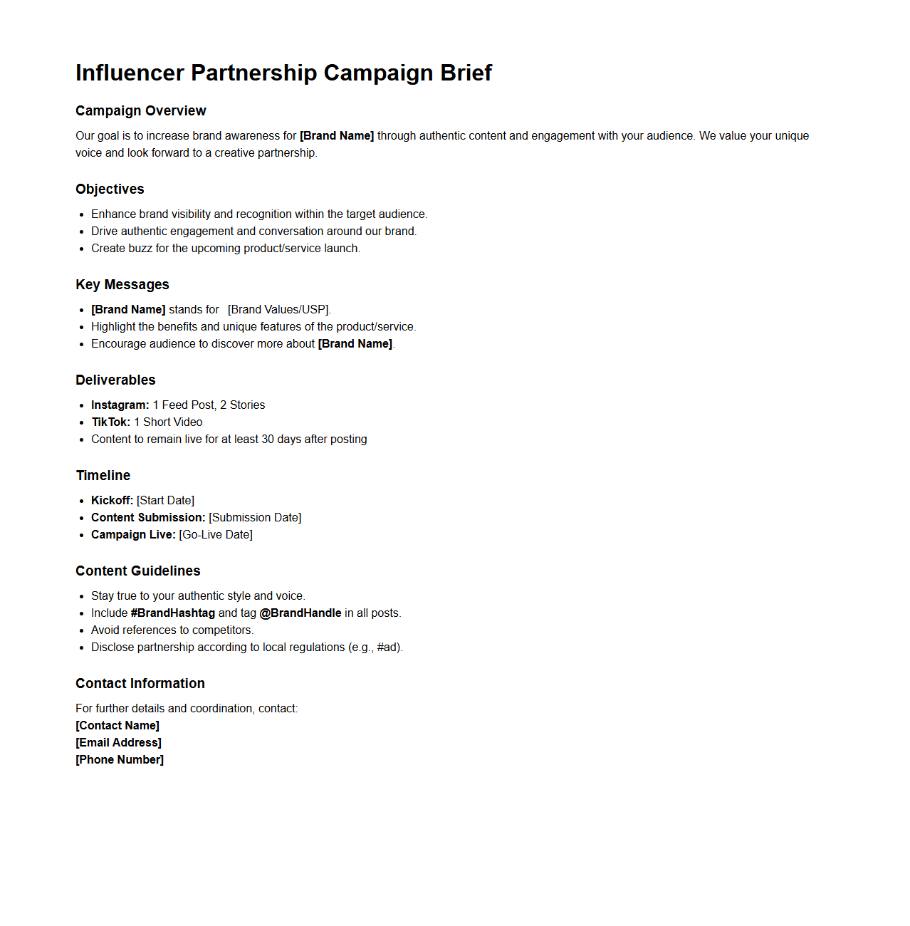 Influencer Partnership Campaign Brief for Brand Awareness