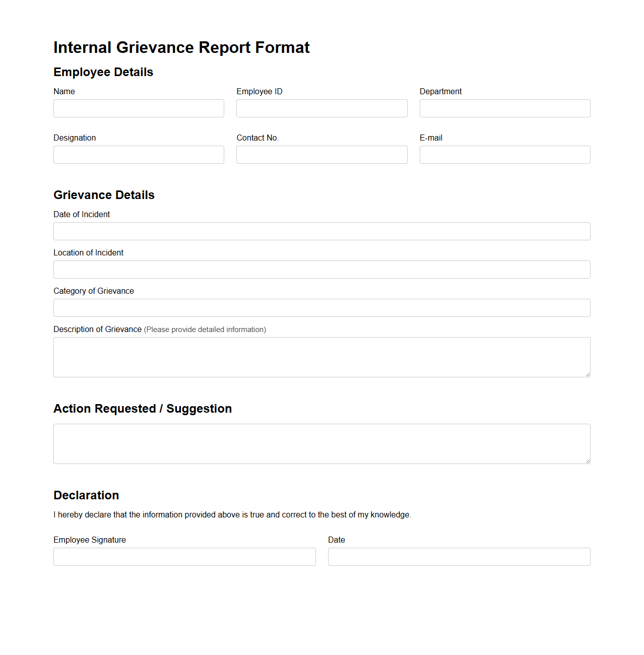 Internal Grievance Report Format