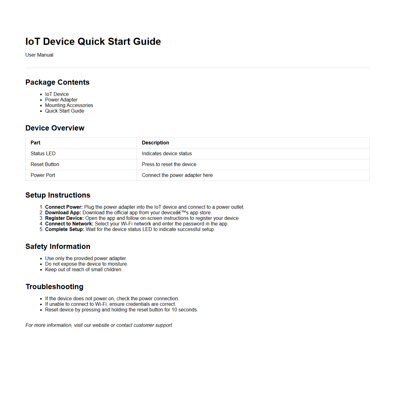 IoT Device Quick Start Guide User Manual
