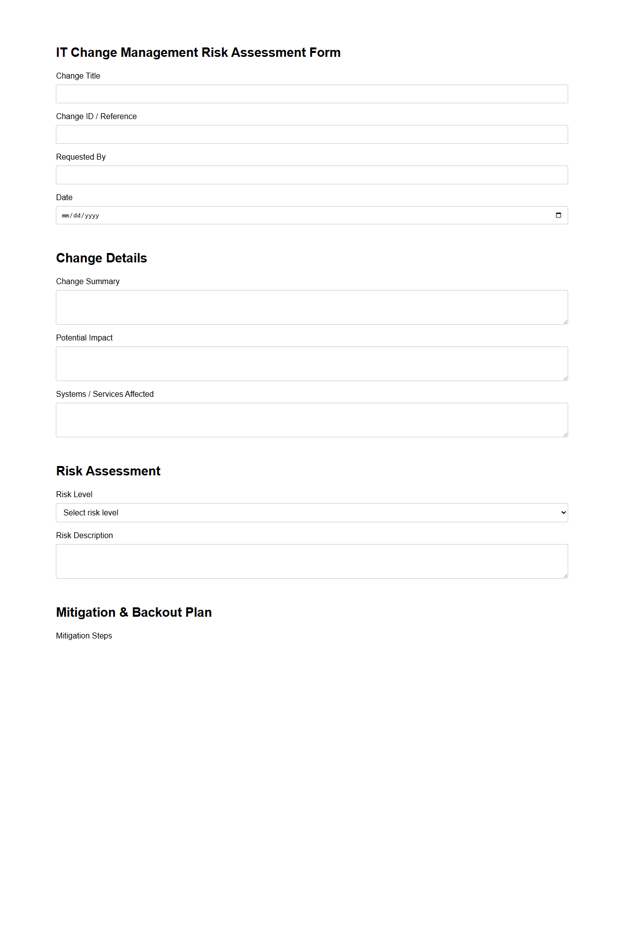 IT Change Management Risk Assessment Form