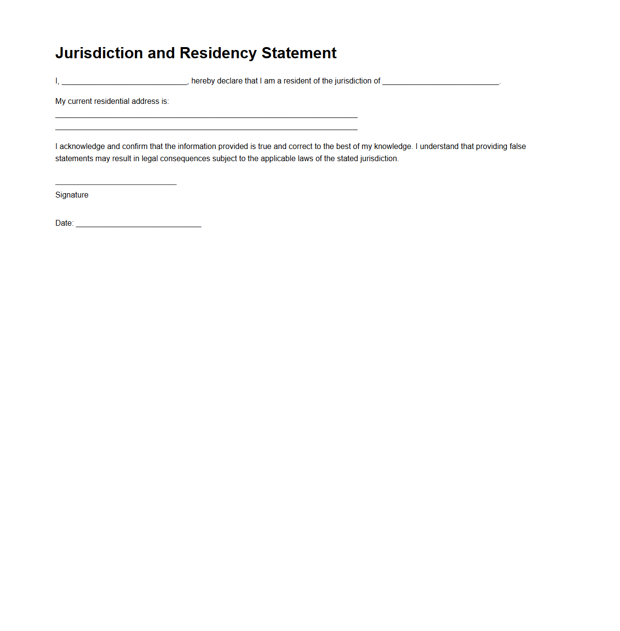 Jurisdiction and Residency Statement Example