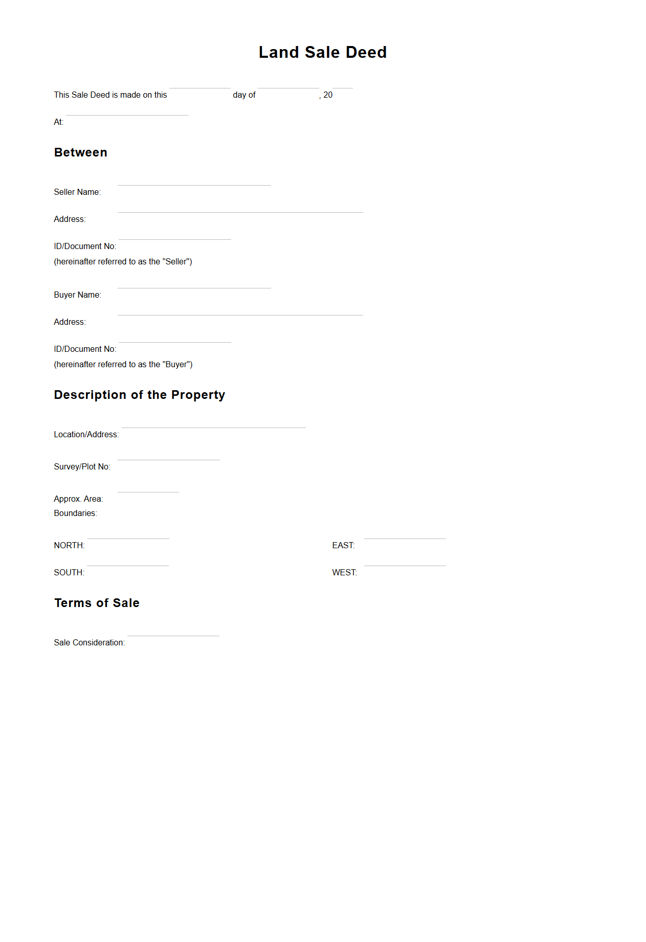 Land Sale Deed Document Template