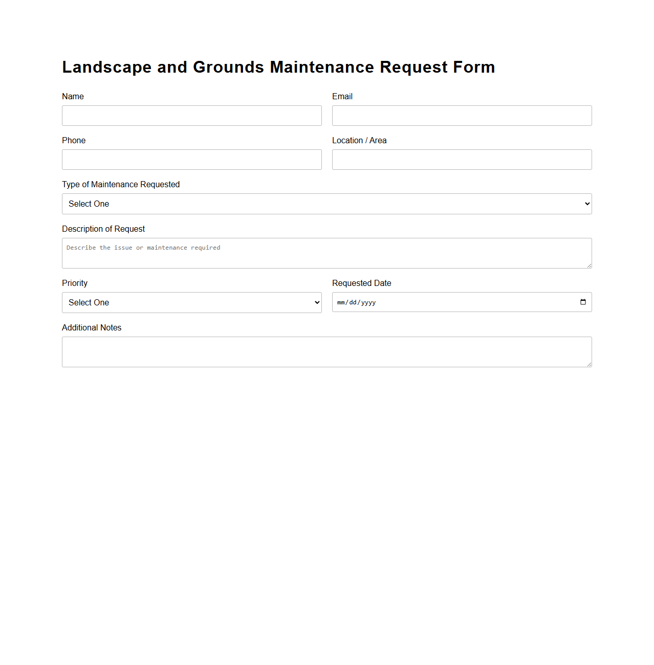 Landscape and Grounds Maintenance Request Form