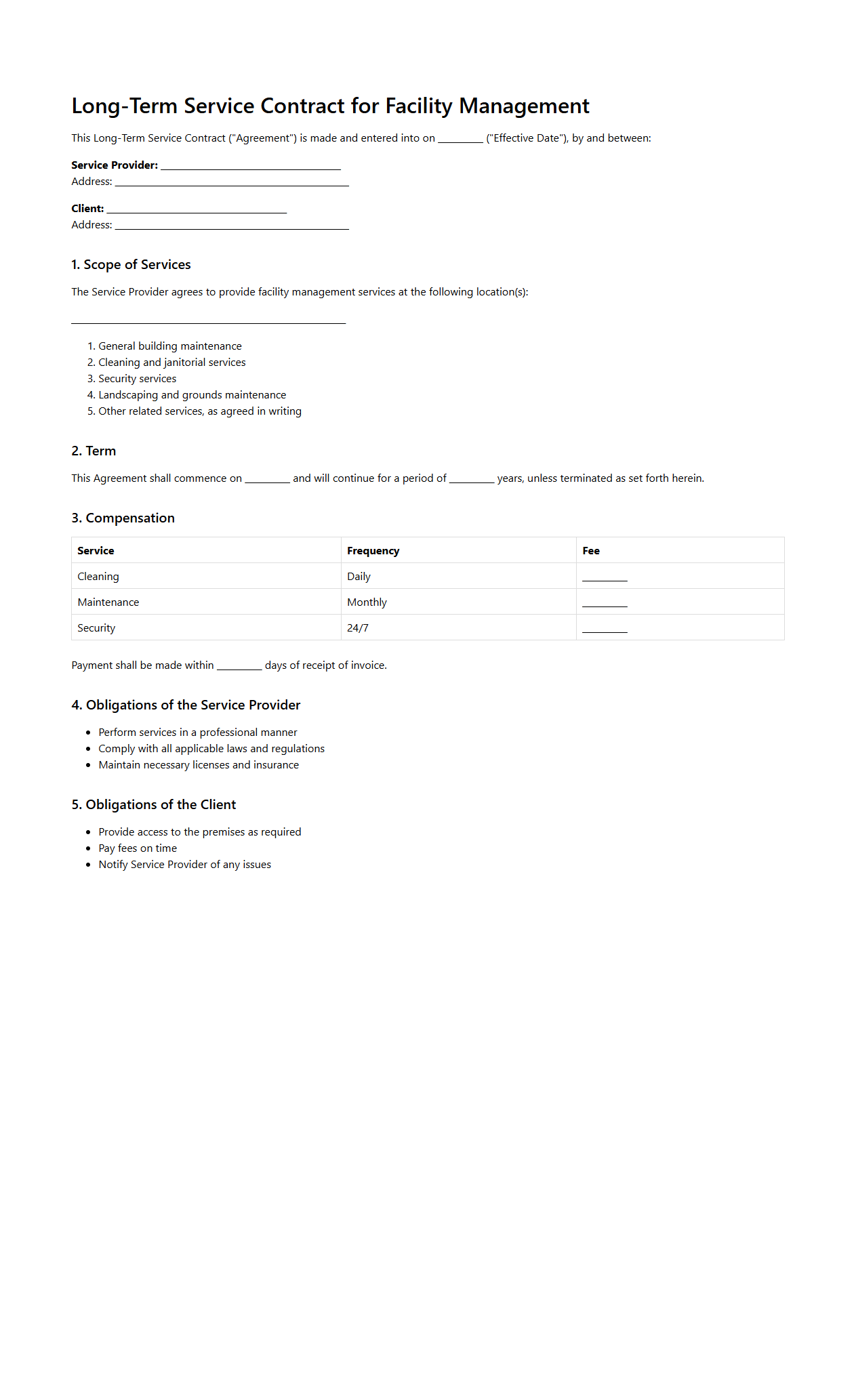 Long-Term Service Contract for Facility Management
