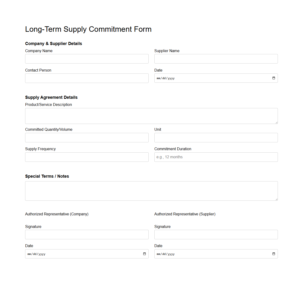 Long-Term Supply Commitment Form