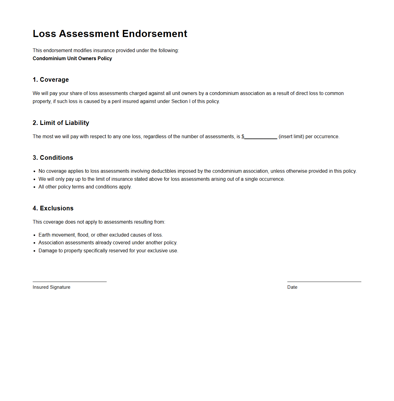 Loss Assessment Endorsement for Condominium Owners