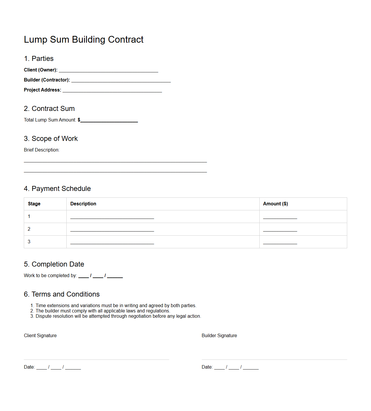 Lump Sum Building Contract Format