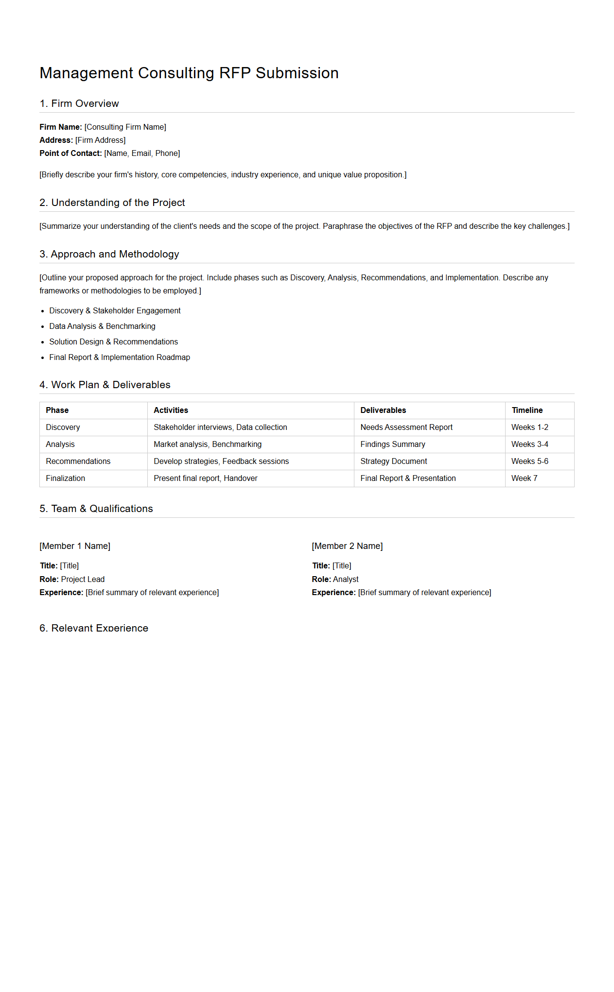 Management Consulting RFP Submission Sample