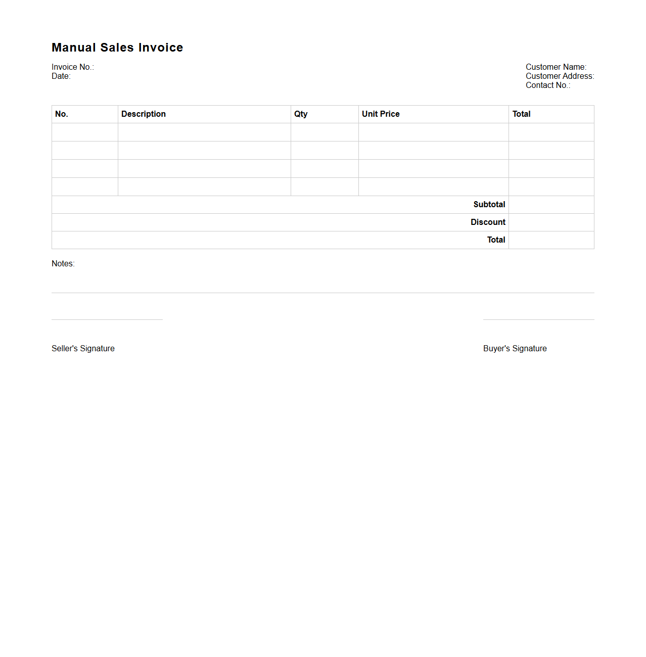 Manual Sales Invoice for Small Retailers