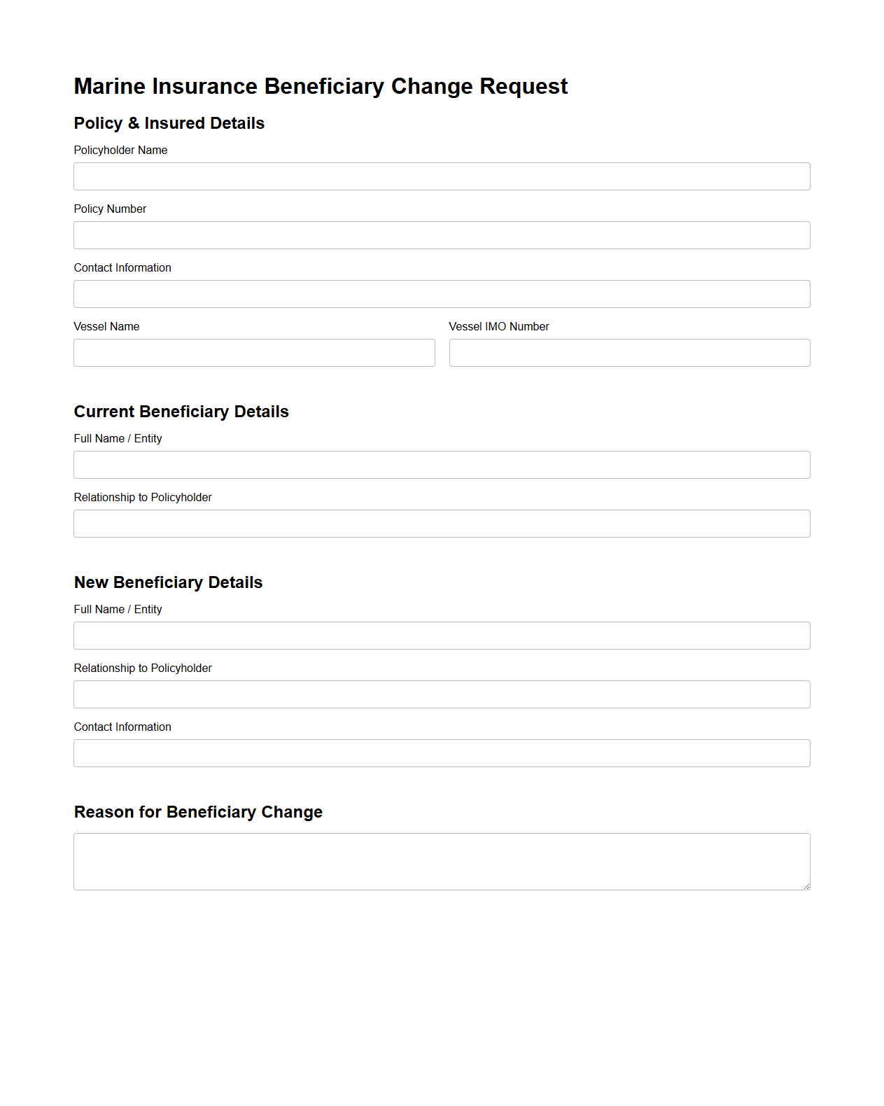 Marine Insurance Beneficiary Change Request Template
