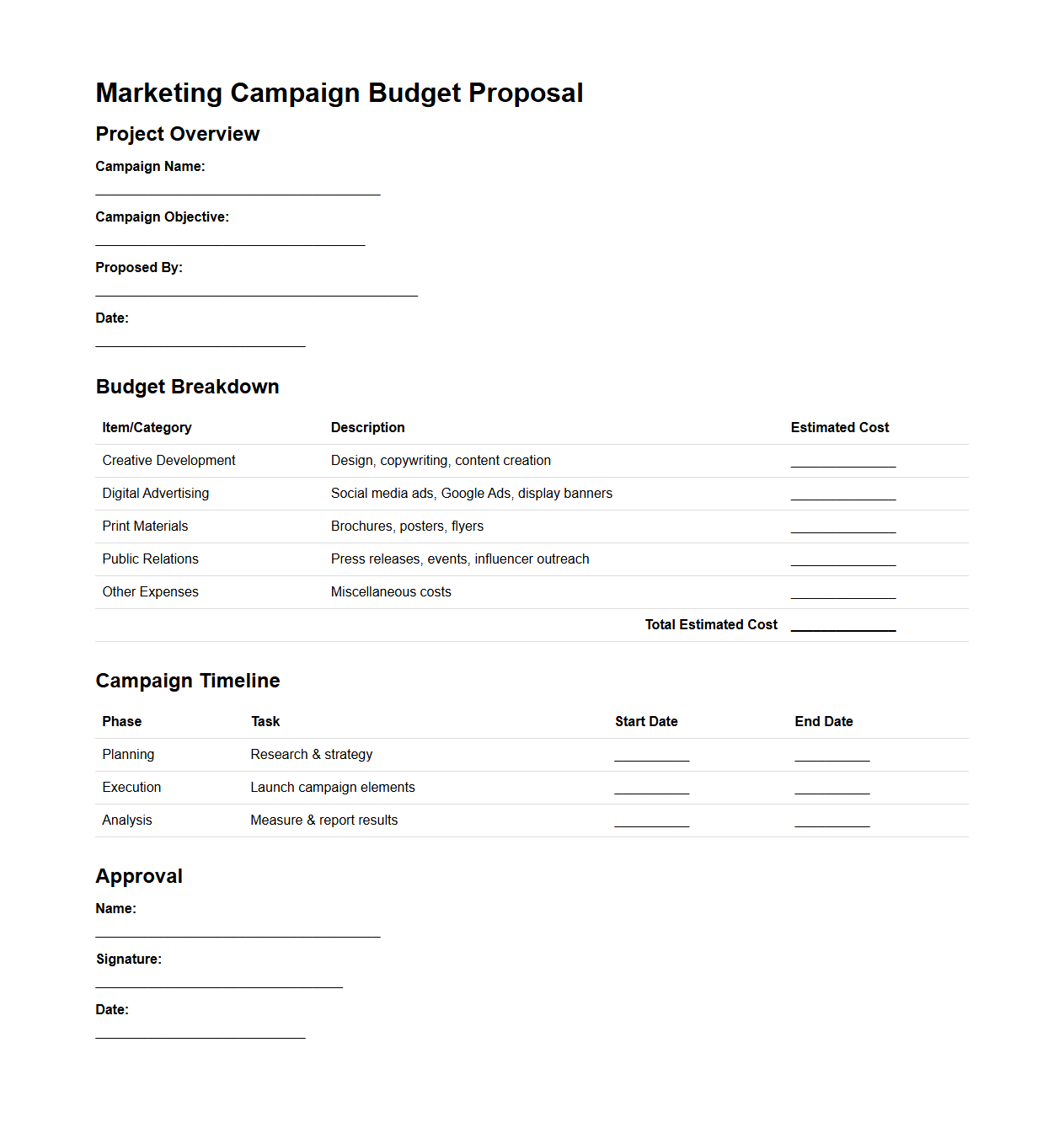 Marketing Campaign Budget Proposal Example
