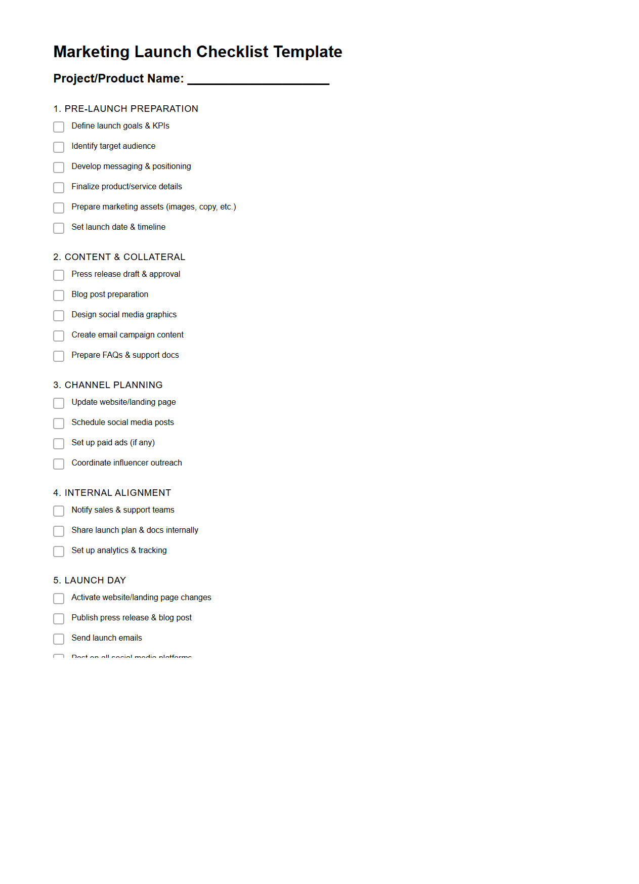Marketing Launch Checklist Template