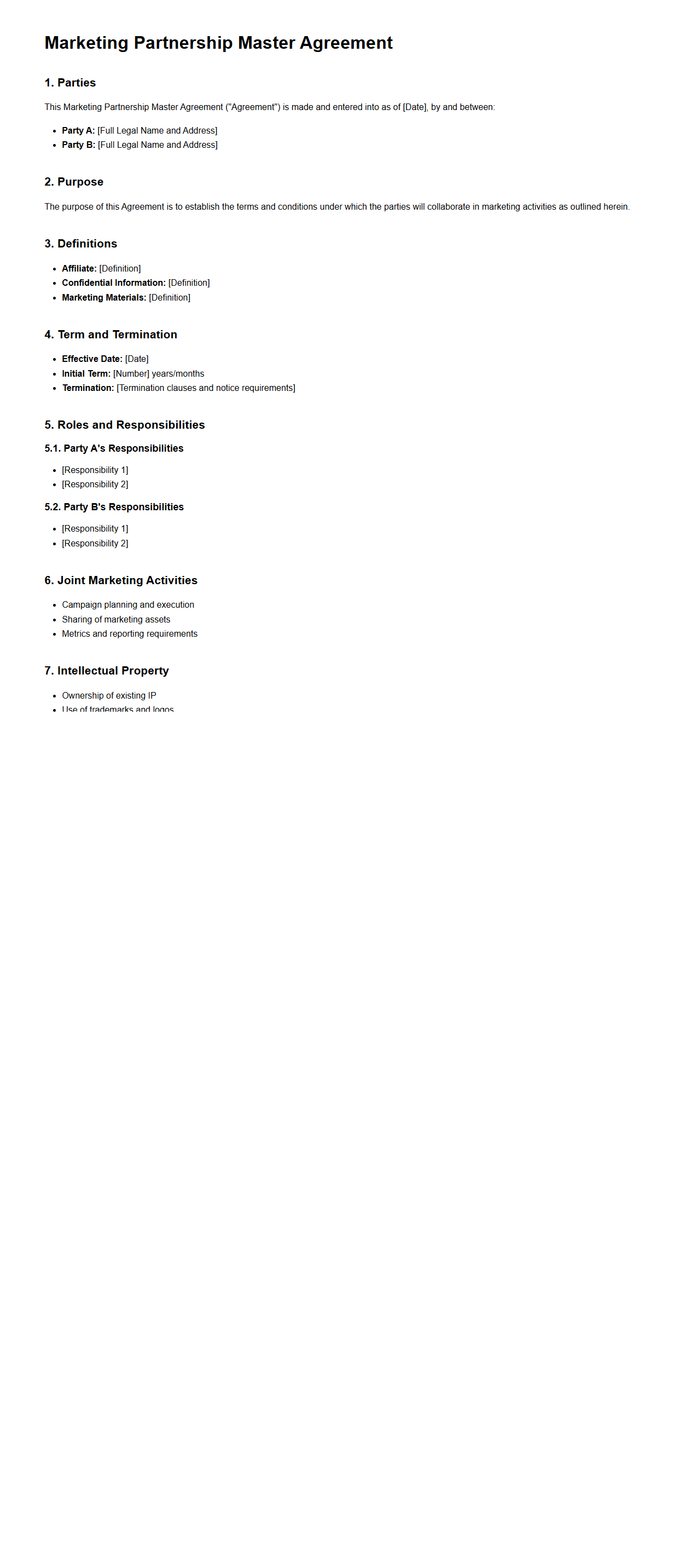 Marketing Partnership Master Agreement Structure