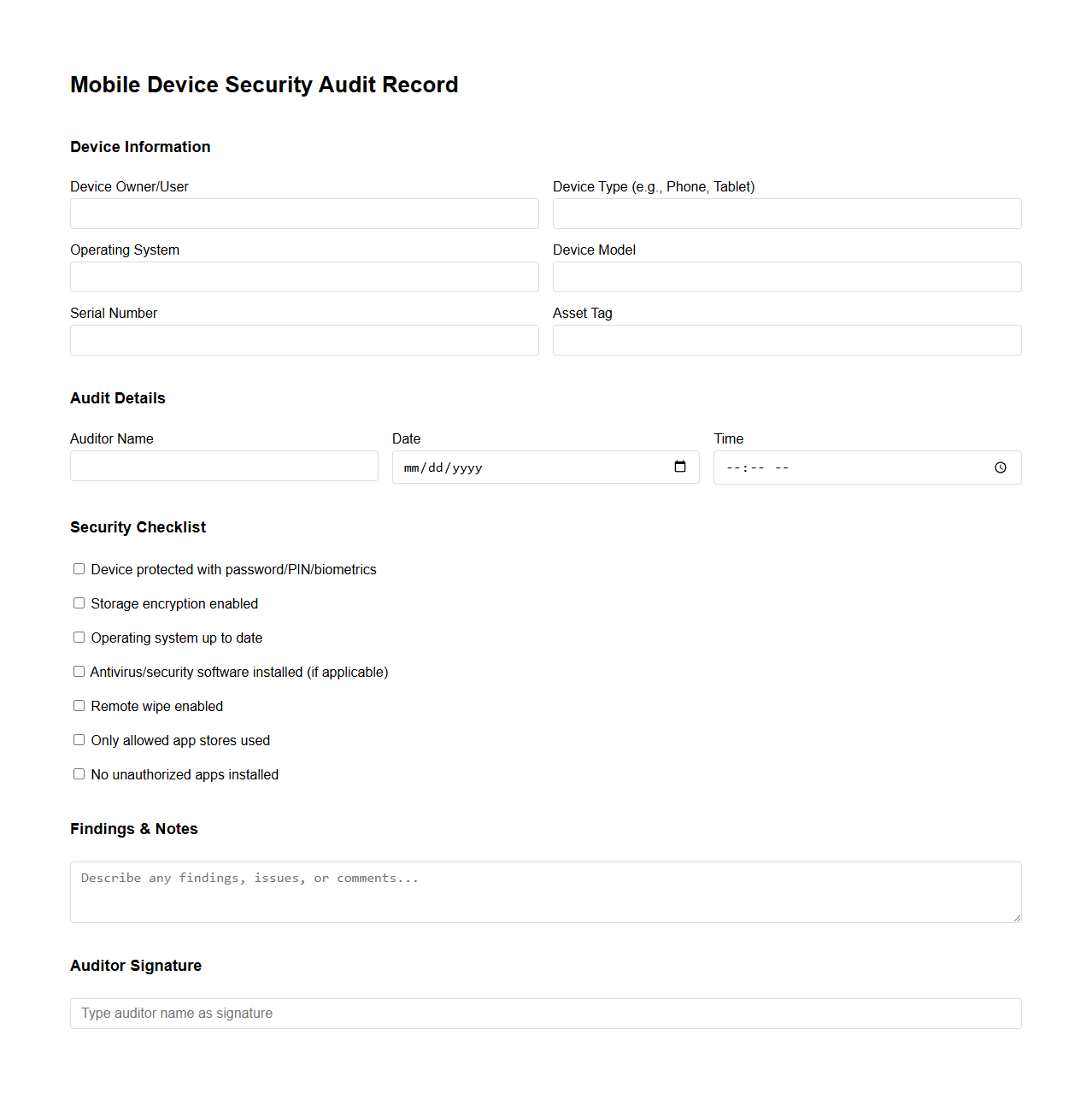 Mobile Device Security Audit Record