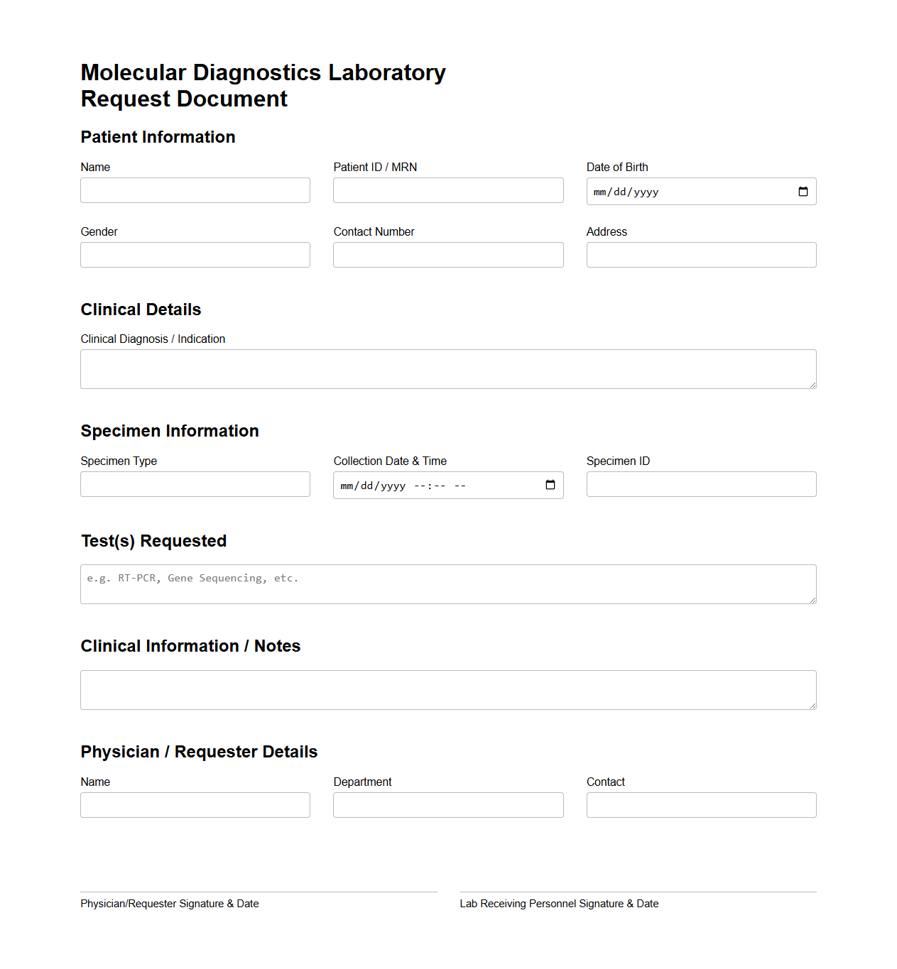 Molecular Diagnostics Laboratory Request Document
