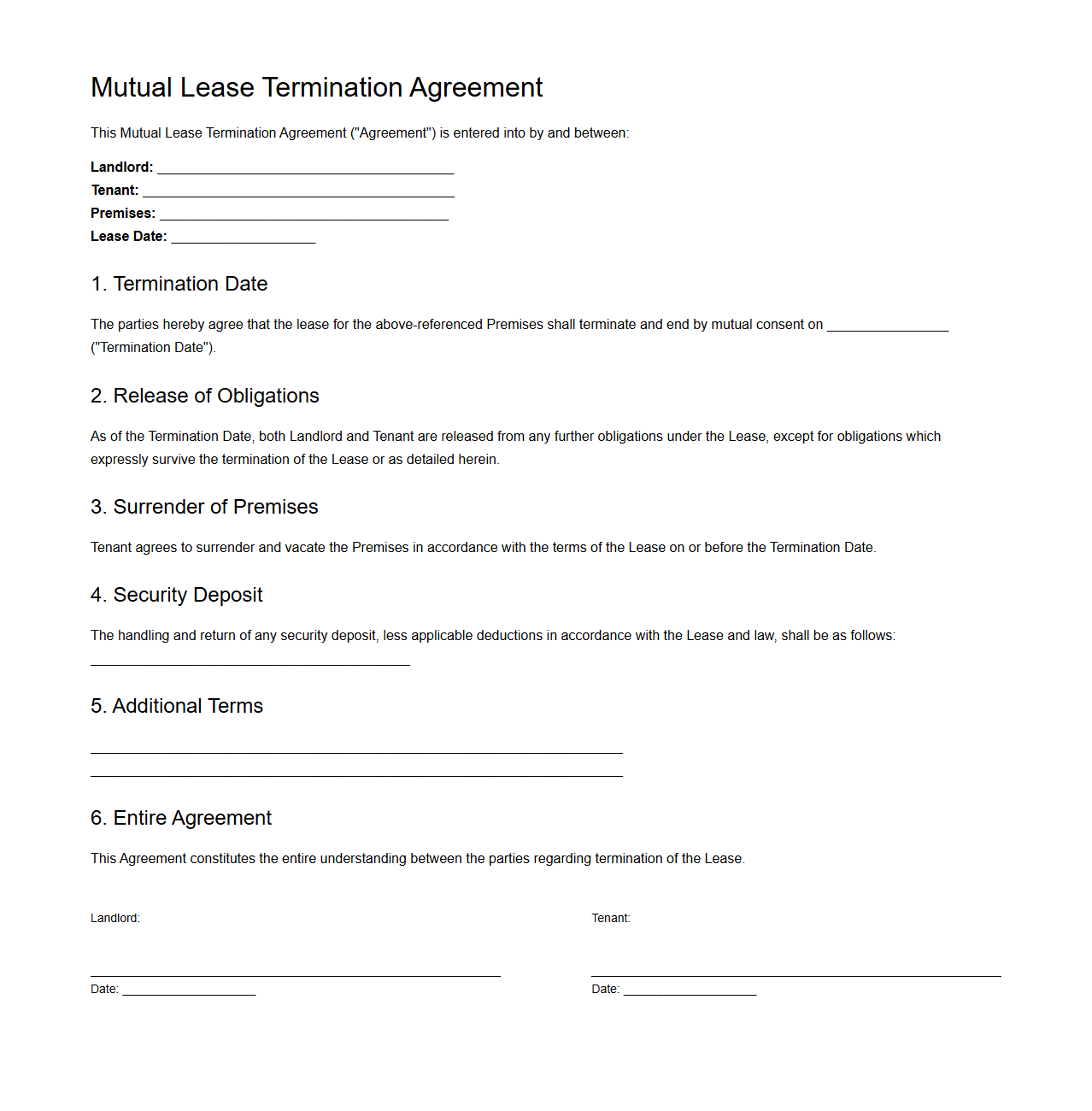 Mutual Lease Termination Agreement Draft