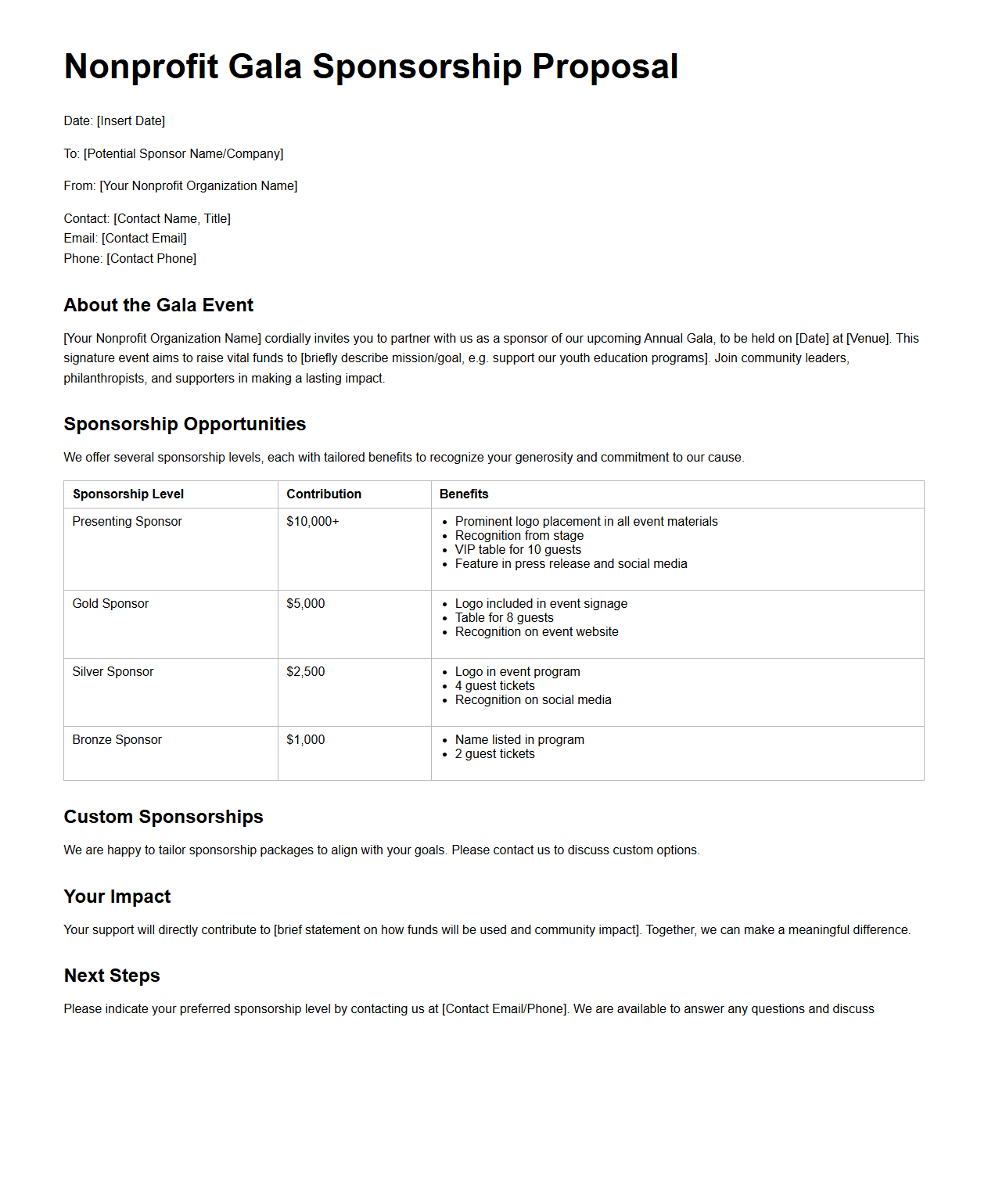Nonprofit Gala Sponsorship Proposal Sample
