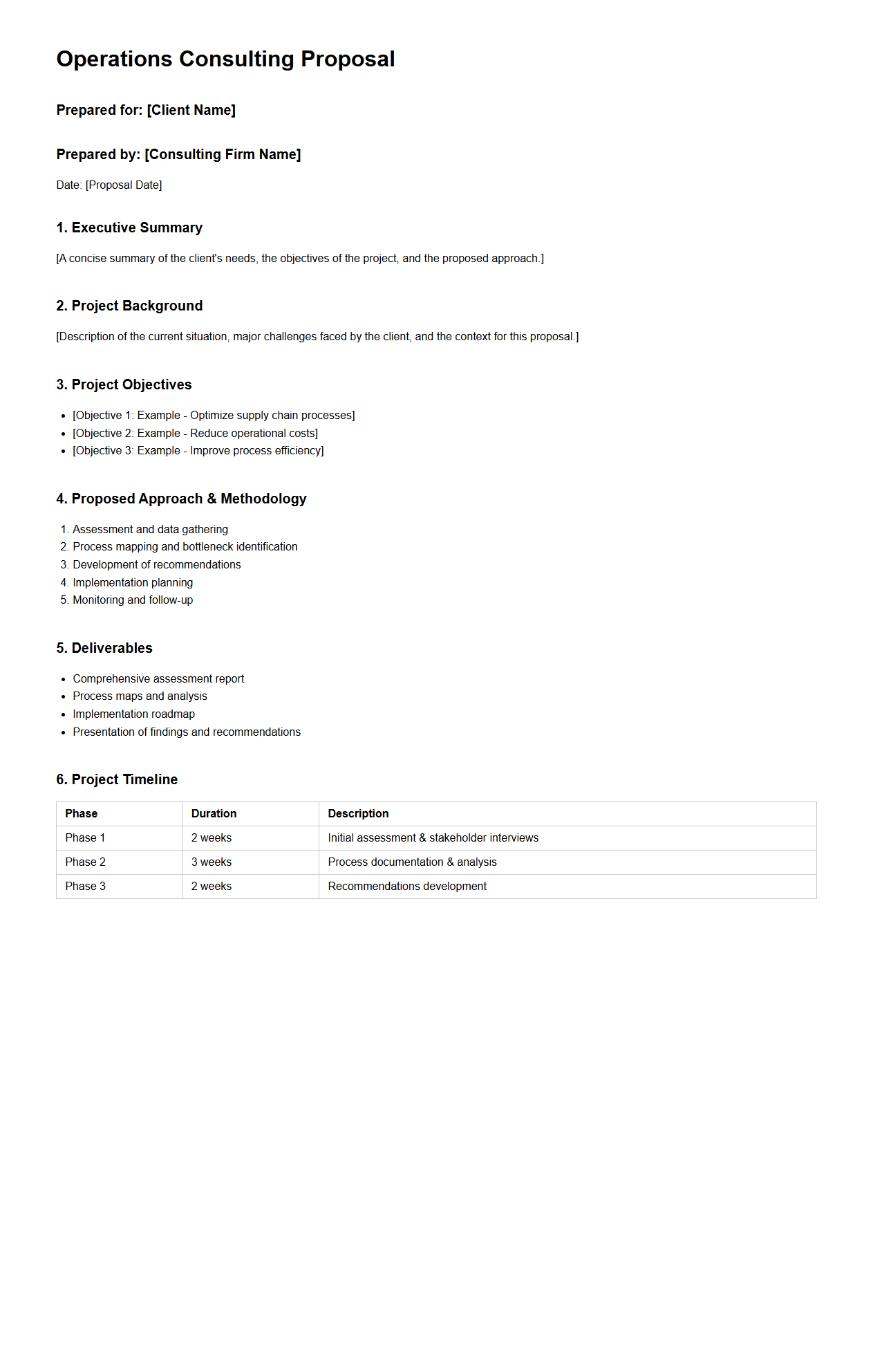 Operations Consulting Proposal Document Example
