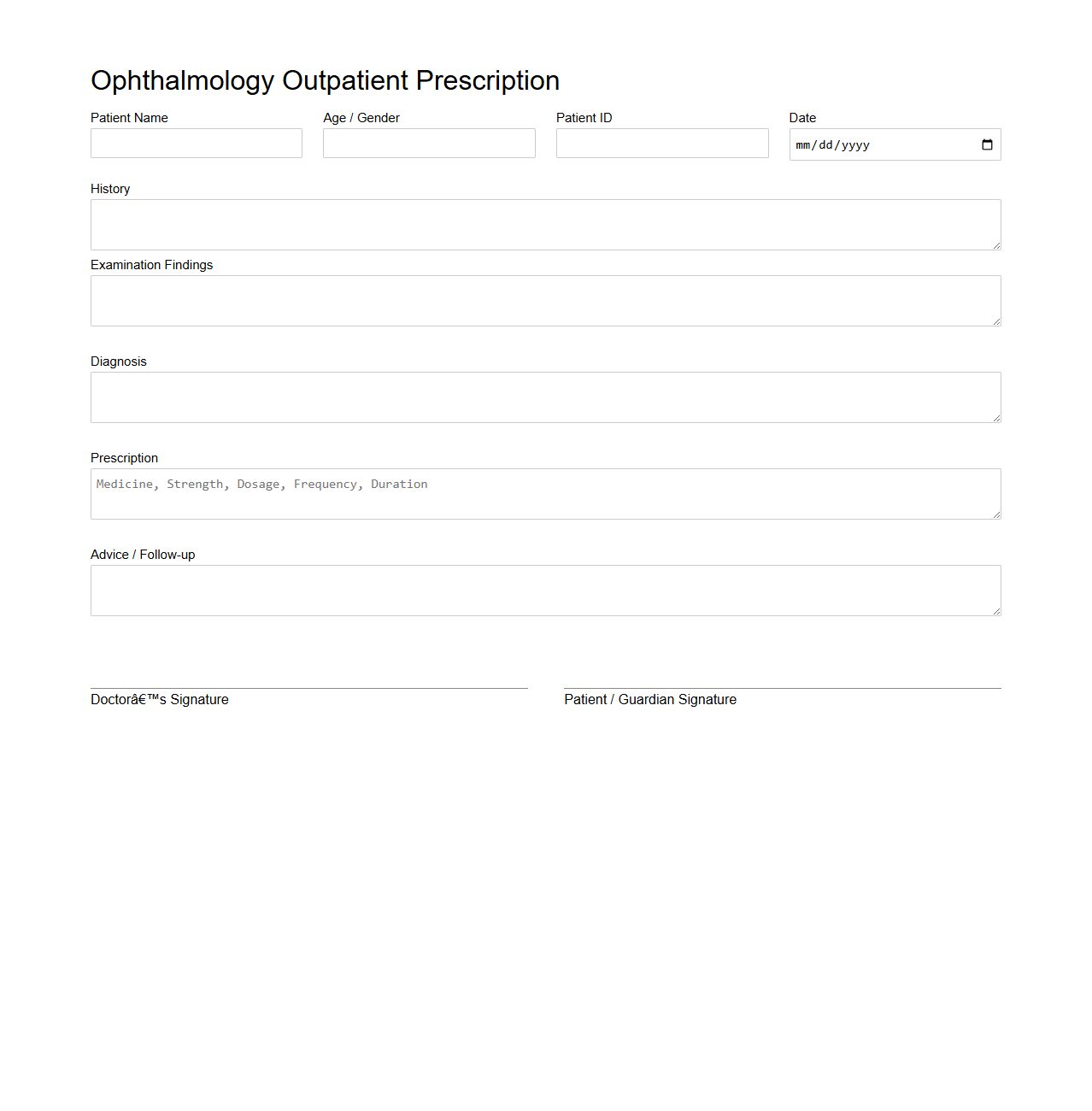 Ophthalmology Outpatient Prescription Template