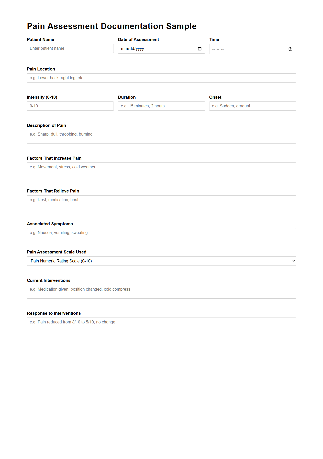 Pain Assessment Documentation Sample