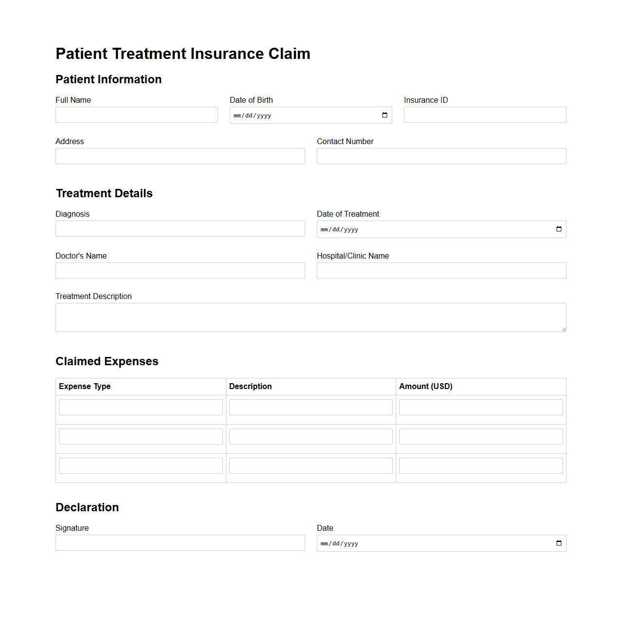 Patient Treatment Insurance Claim Example