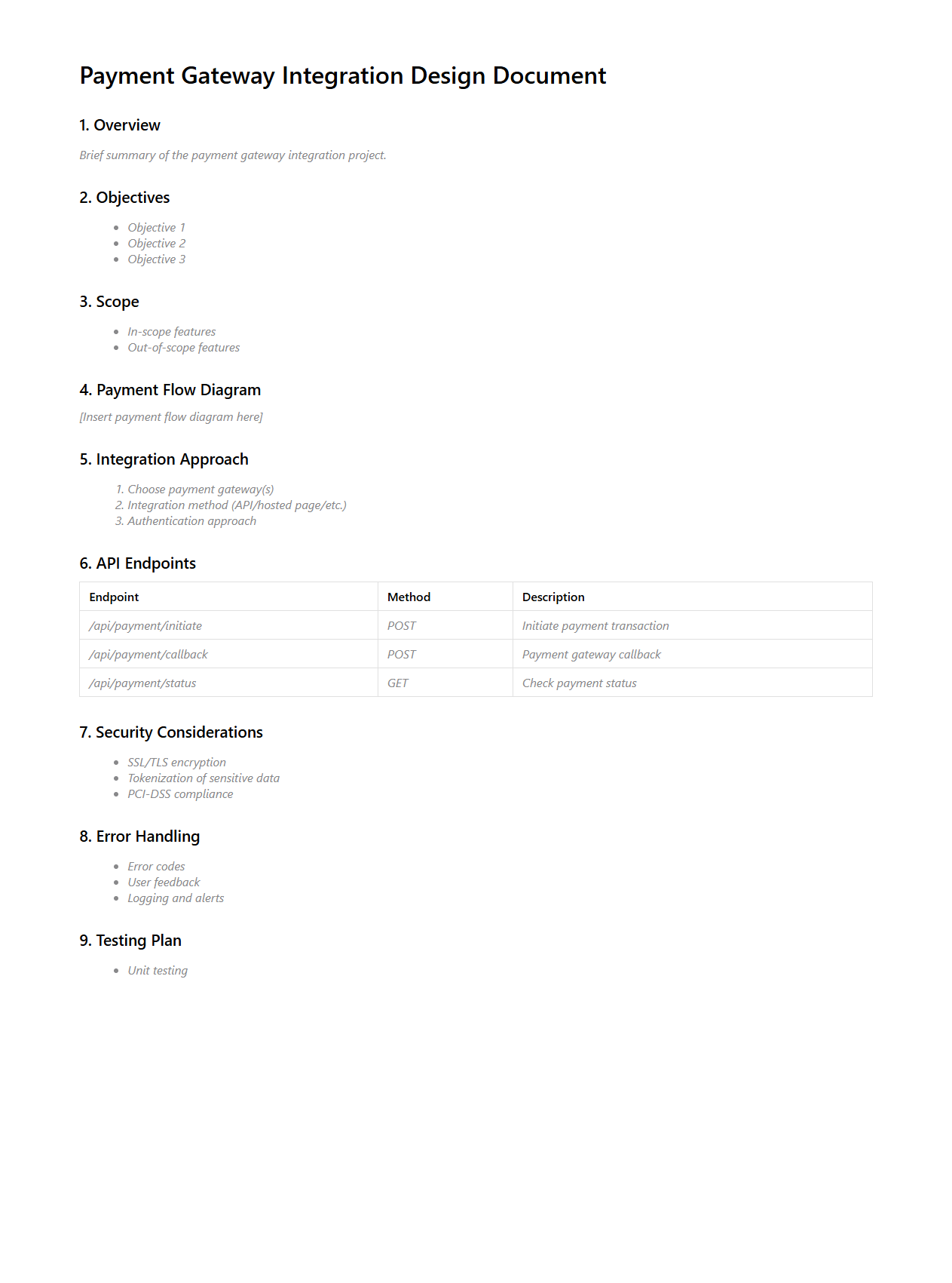 Payment Gateway Integration Design Document