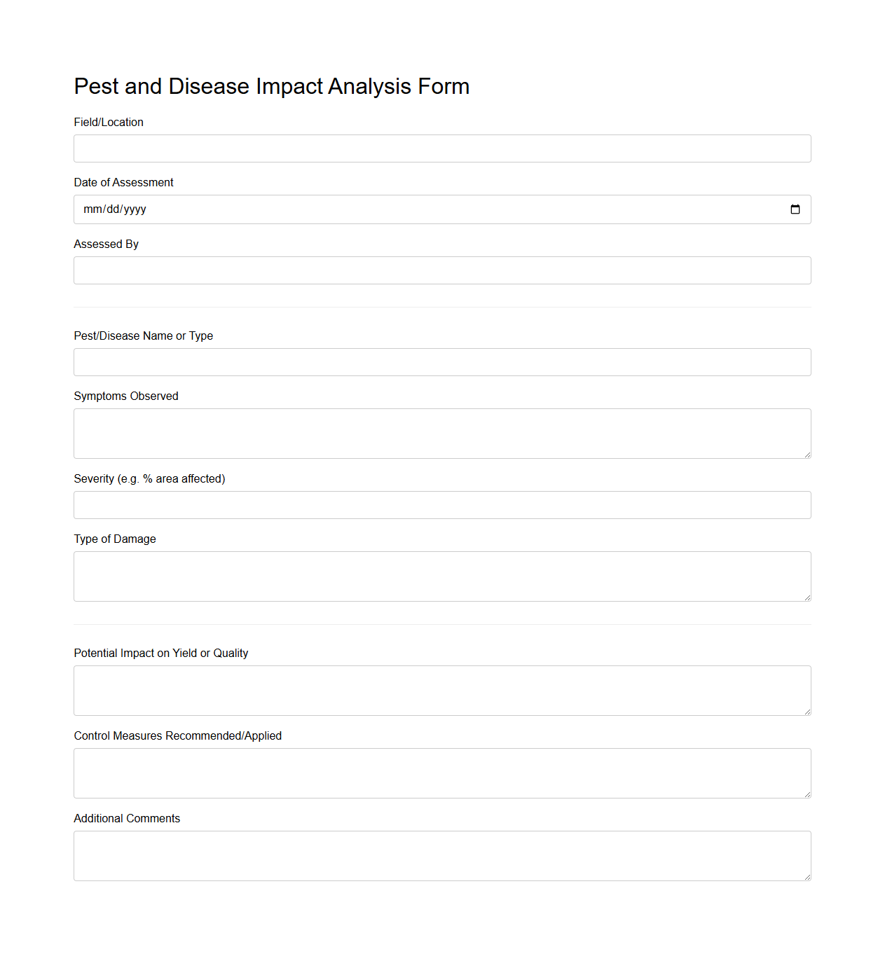 Pest and Disease Impact Analysis Form