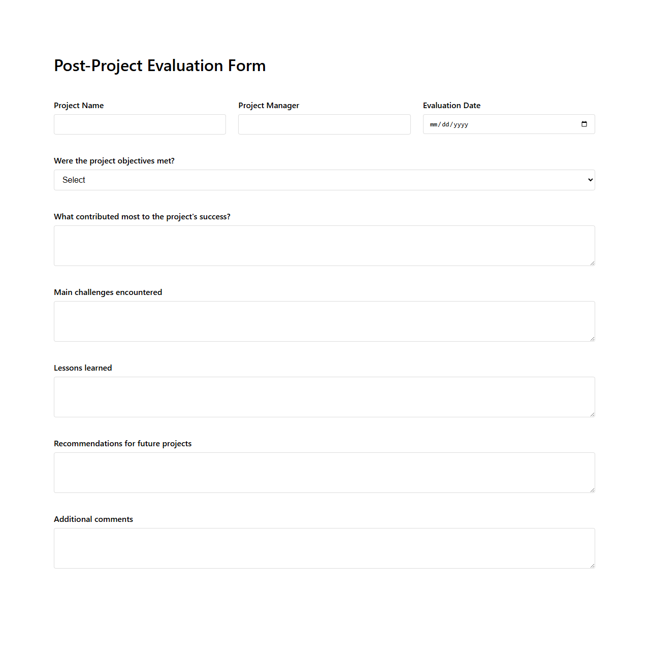 Post-Project Evaluation Form
