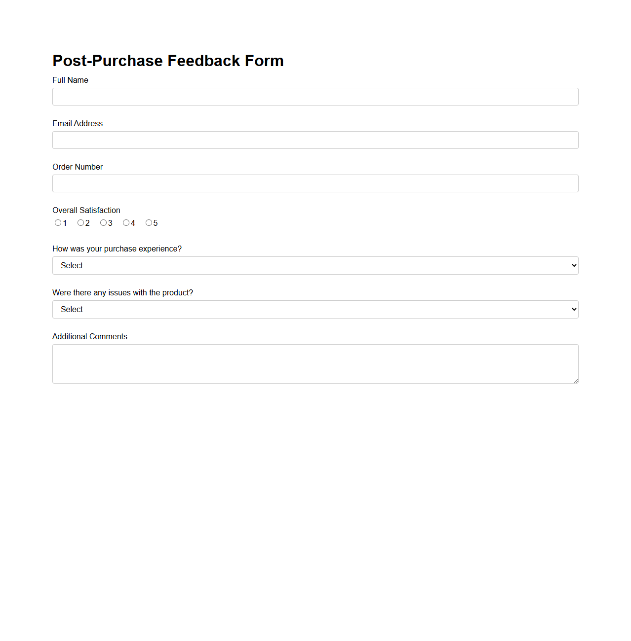 Post-Purchase Feedback Form for Retail Customers