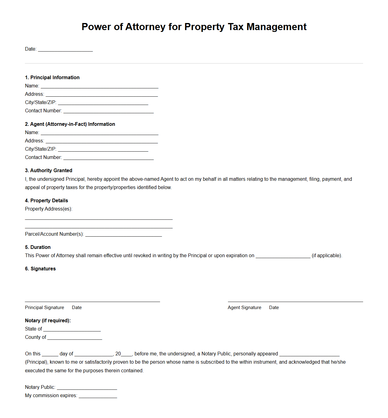 Power of Attorney for Property Tax Management
