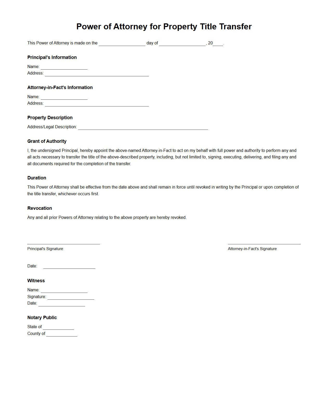 Power of Attorney for Property Title Transfer