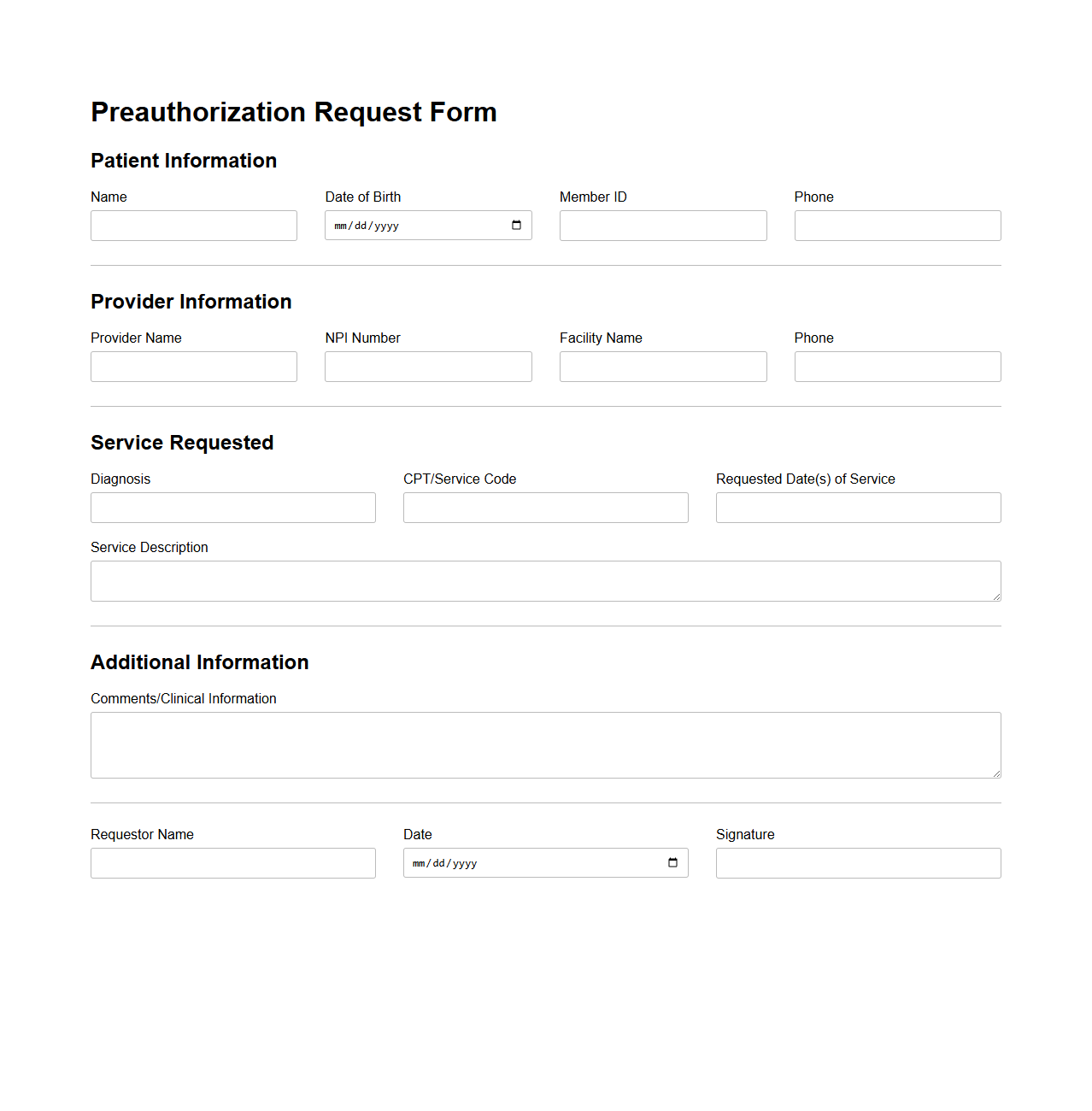 Preauthorization Request Form Sample