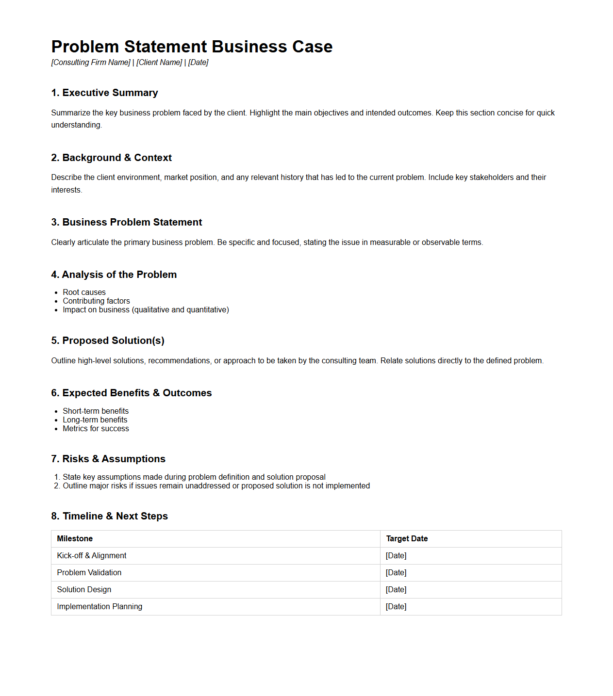 Problem Statement Business Case for Consulting Firms