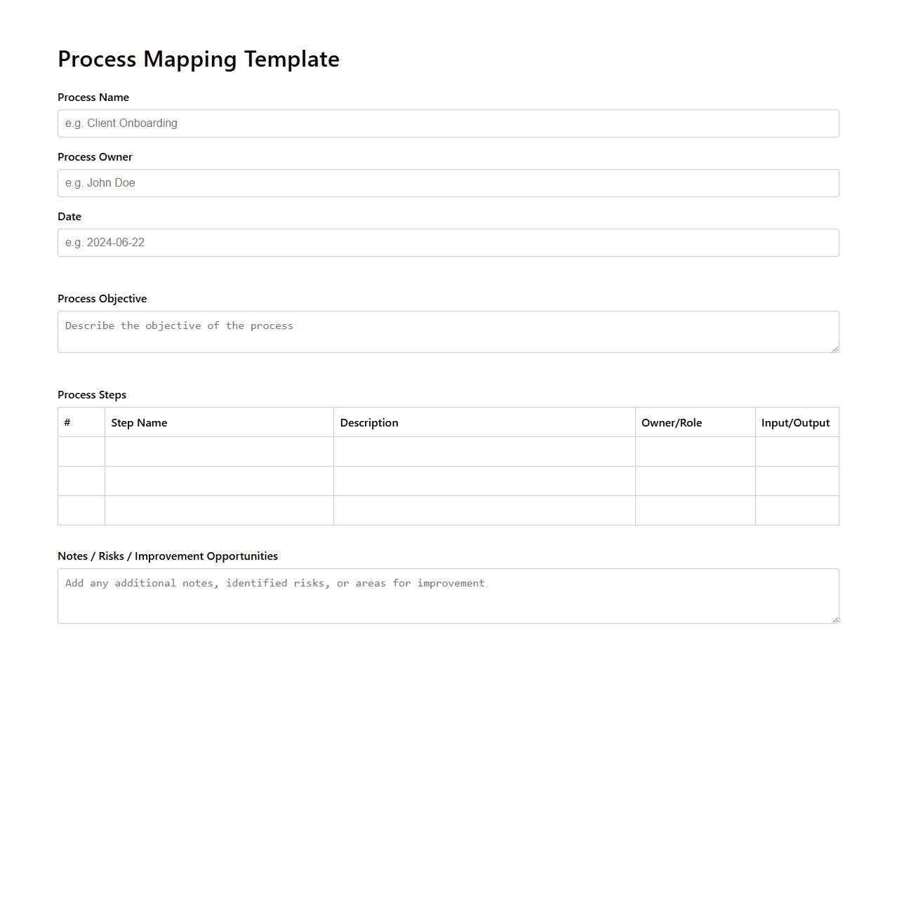 Process Mapping Template for Consulting