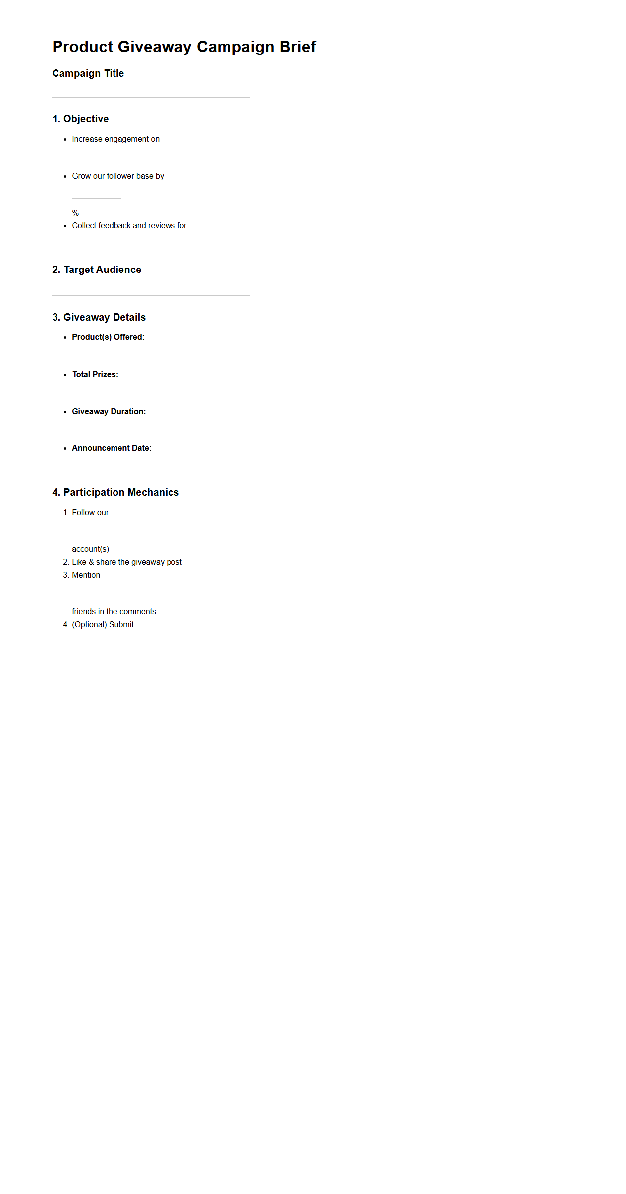 Product Giveaway Campaign Brief for Engagement Drive
