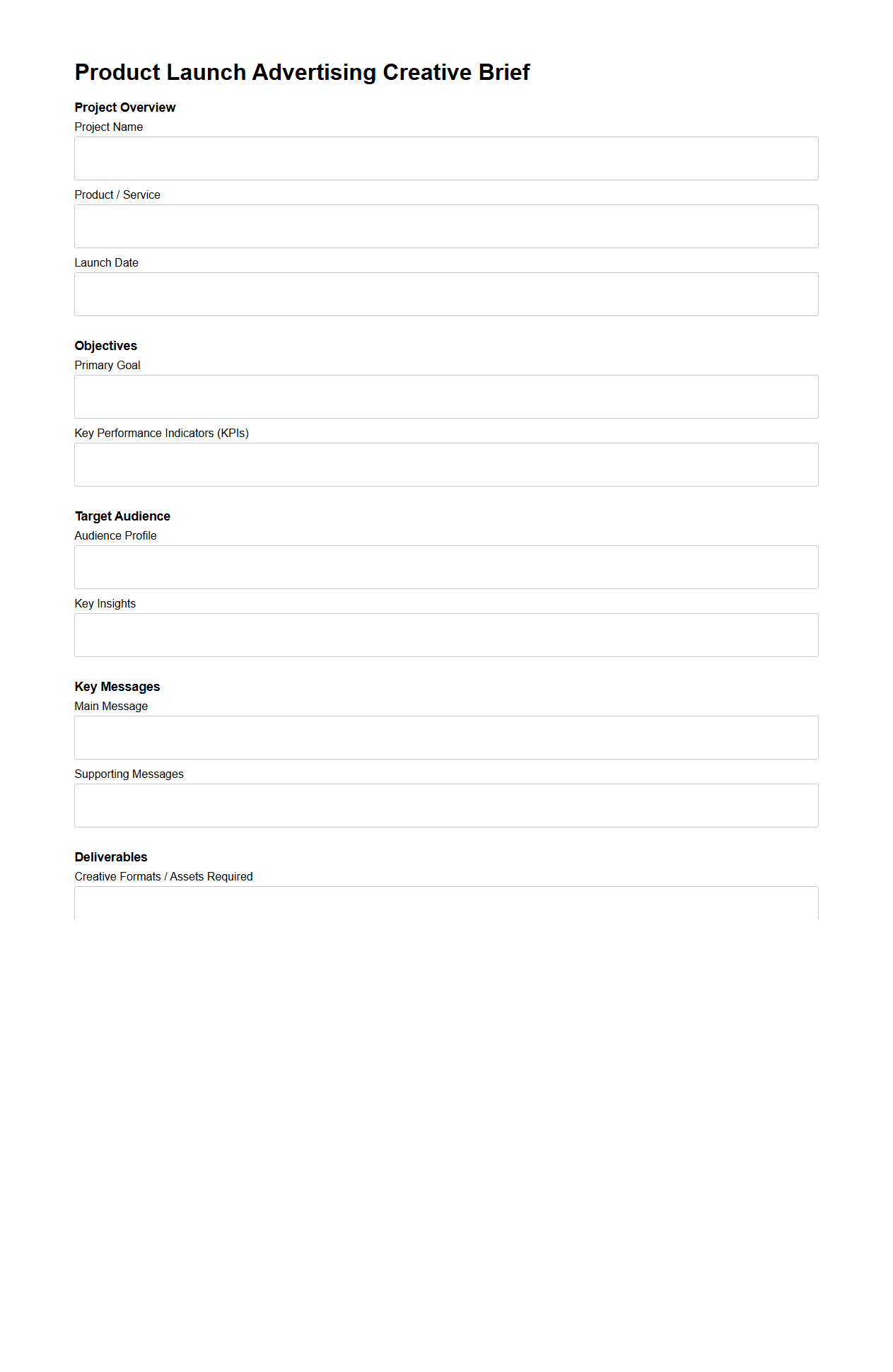 Product Launch Advertising Creative Brief Sample