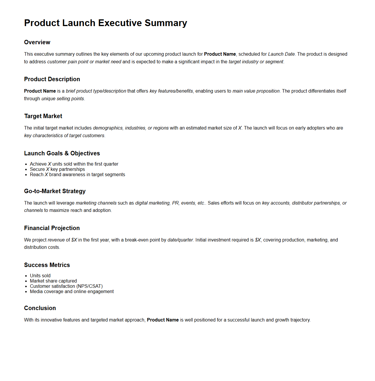 Product Launch Executive Summary Example