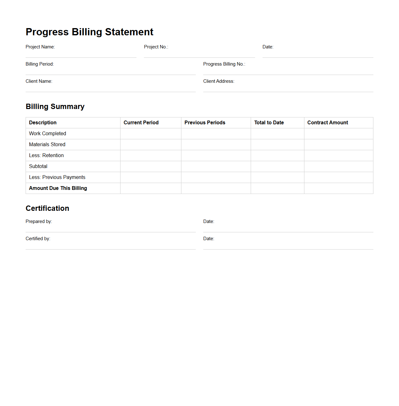 Progress Billing Statement Format