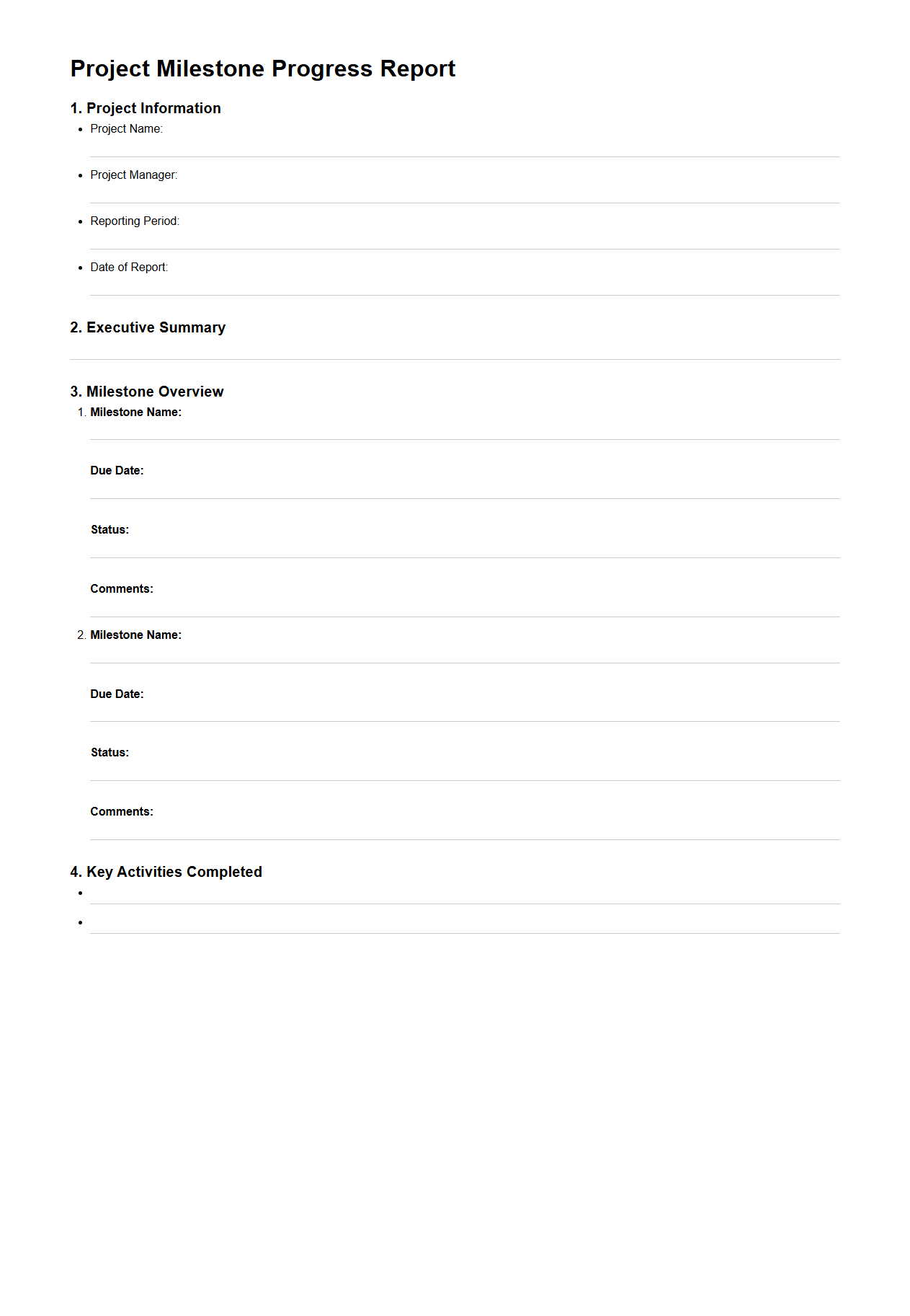Project Milestone Progress Report Outline