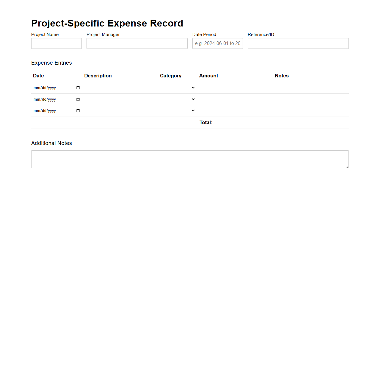Project-Specific Expense Record Template