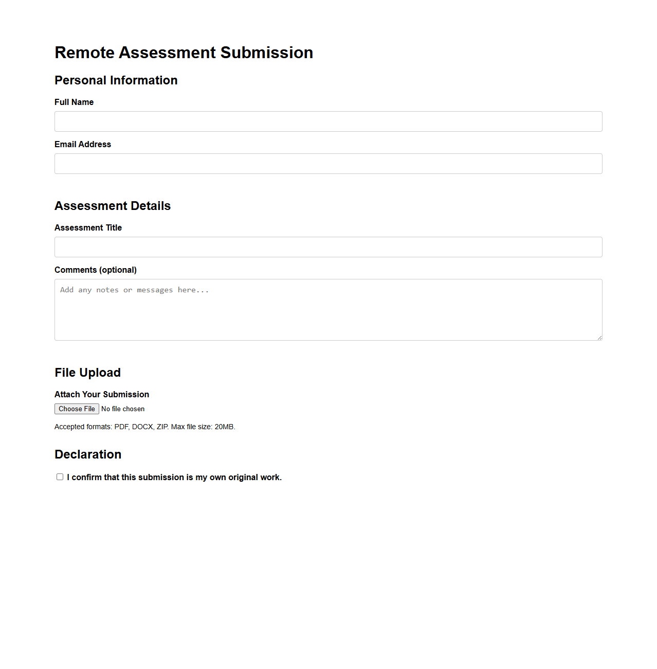 Remote Assessment Submission Template
