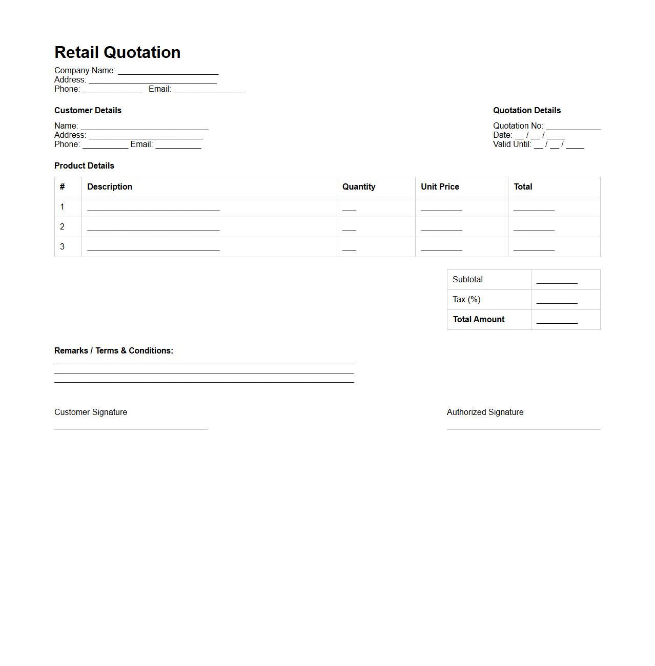 Retail Quotation Document Sample
